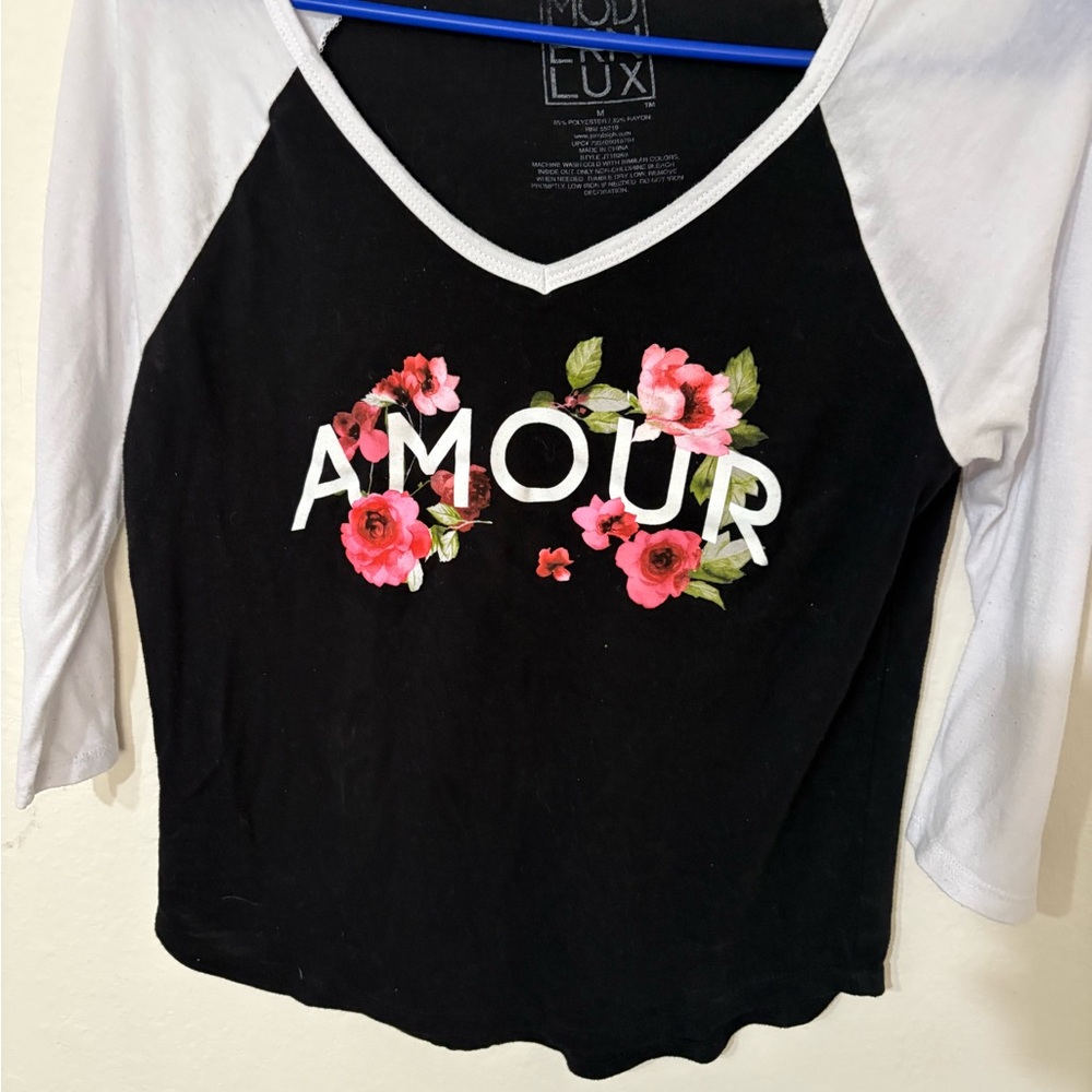 Modern Lux Black and White 'Amour' Floral Top